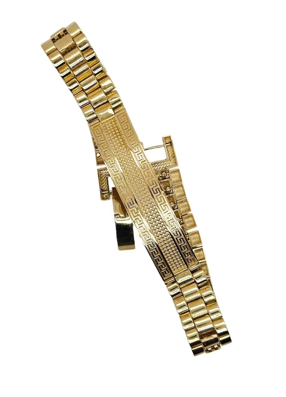 Mens 14K Solid Yellow Gold Greek Key Jubilee link ID Bracelet 39.5 Grams 8.5 in