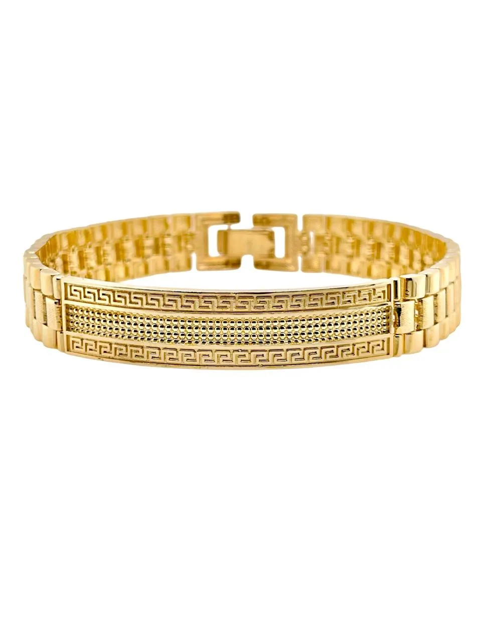 Mens 14K Solid Yellow Gold Greek Key Jubilee link ID Bracelet 39.5 Grams 8.5 in