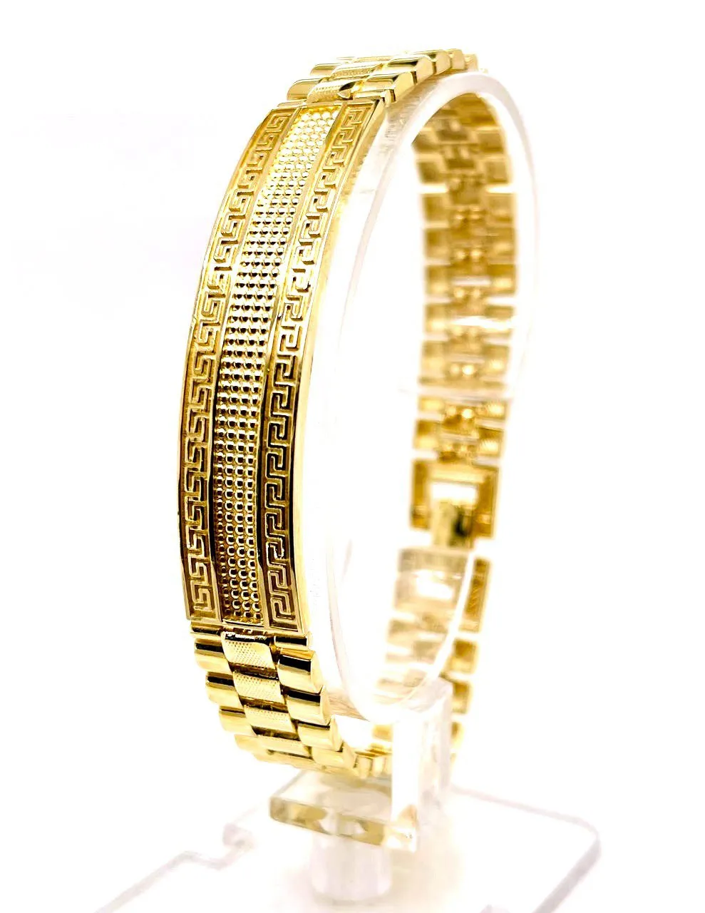 Mens 14K Solid Yellow Gold Greek Key Jubilee link ID Bracelet 39.5 Grams 8.5 in