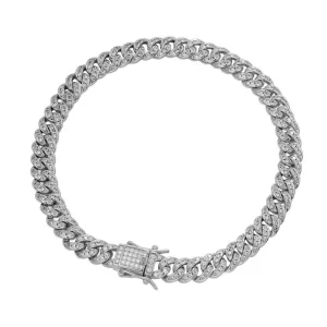 Mens Bling Miami Cuban Link Rapper 6MM 925 Silver Bracelet