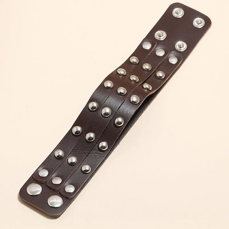 Mens's 3 Rows Leather Bracelet