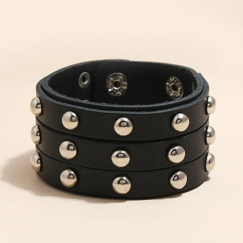 Mens's 3 Rows Leather Bracelet