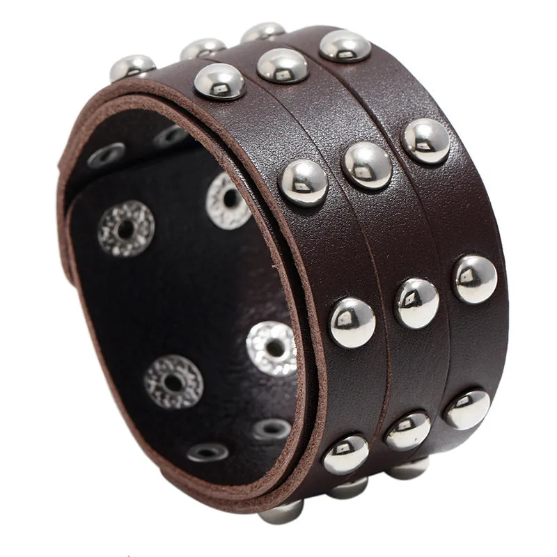 Mens's 3 Rows Leather Bracelet