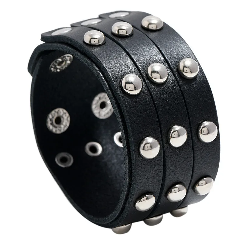 Mens's 3 Rows Leather Bracelet