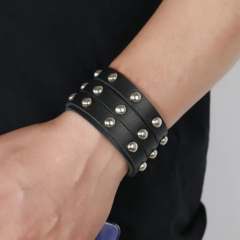 Mens's 3 Rows Leather Bracelet