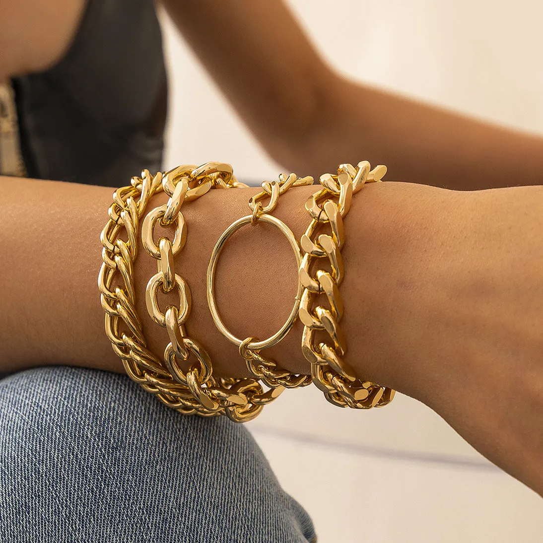 Metal Chain Combination Bracelet, Geometric Cold Wind Hollow Bracelet