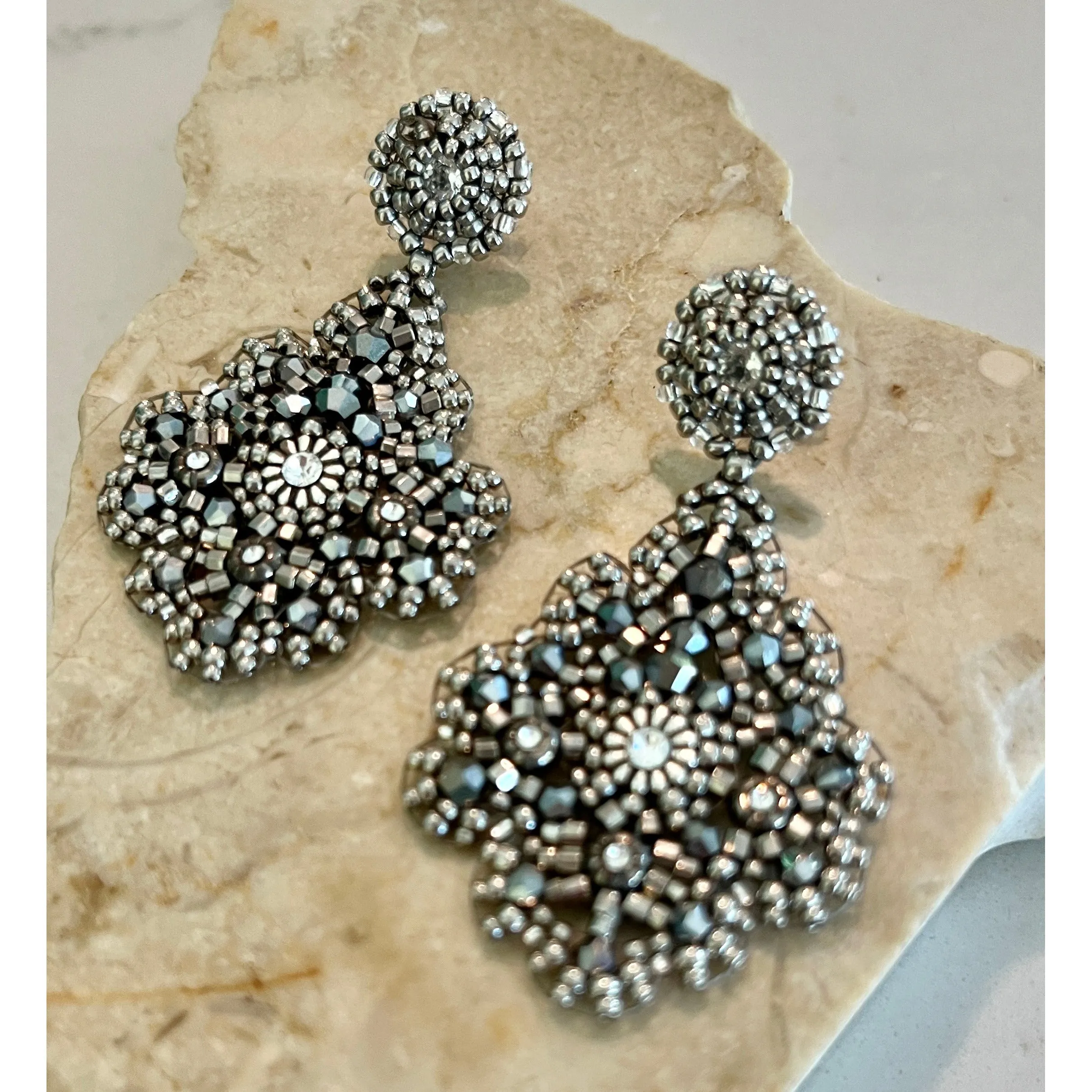 Miguel Ases Classic Silver Metallic Scalloped Edge Drop - ON SALE