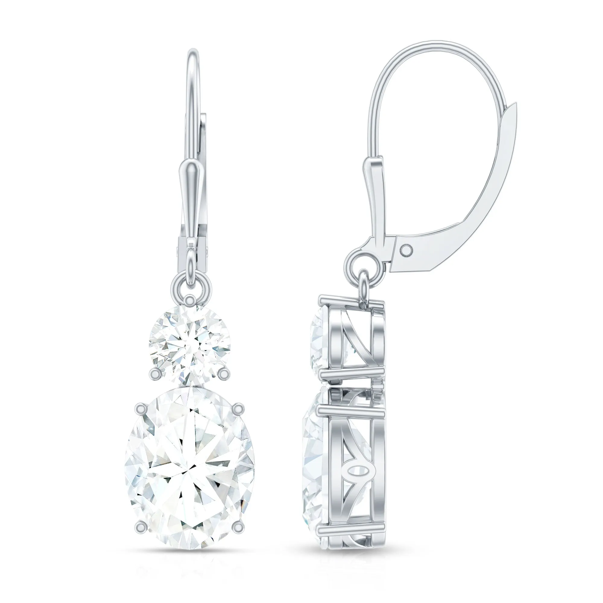 Minimal Zircon 2 Stone Drop Earrings with Lever Back