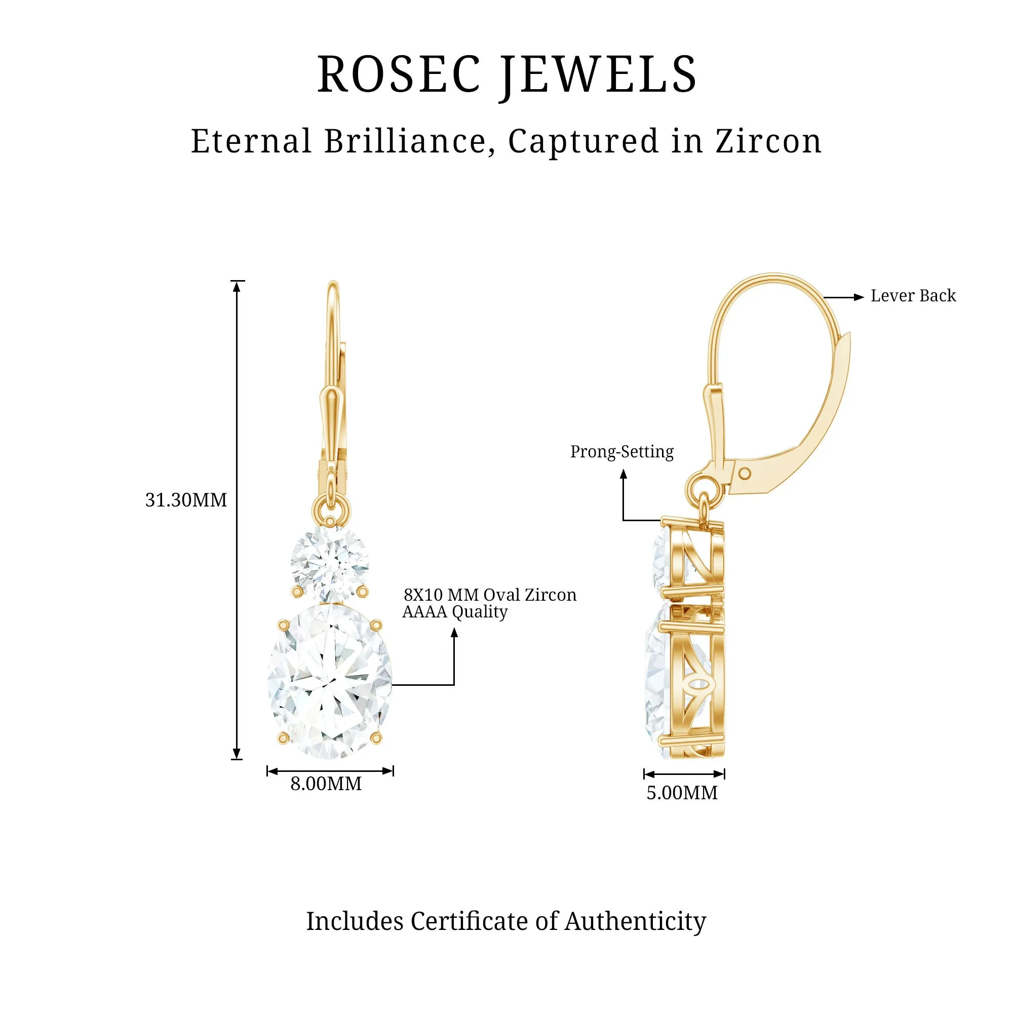 Minimal Zircon 2 Stone Drop Earrings with Lever Back
