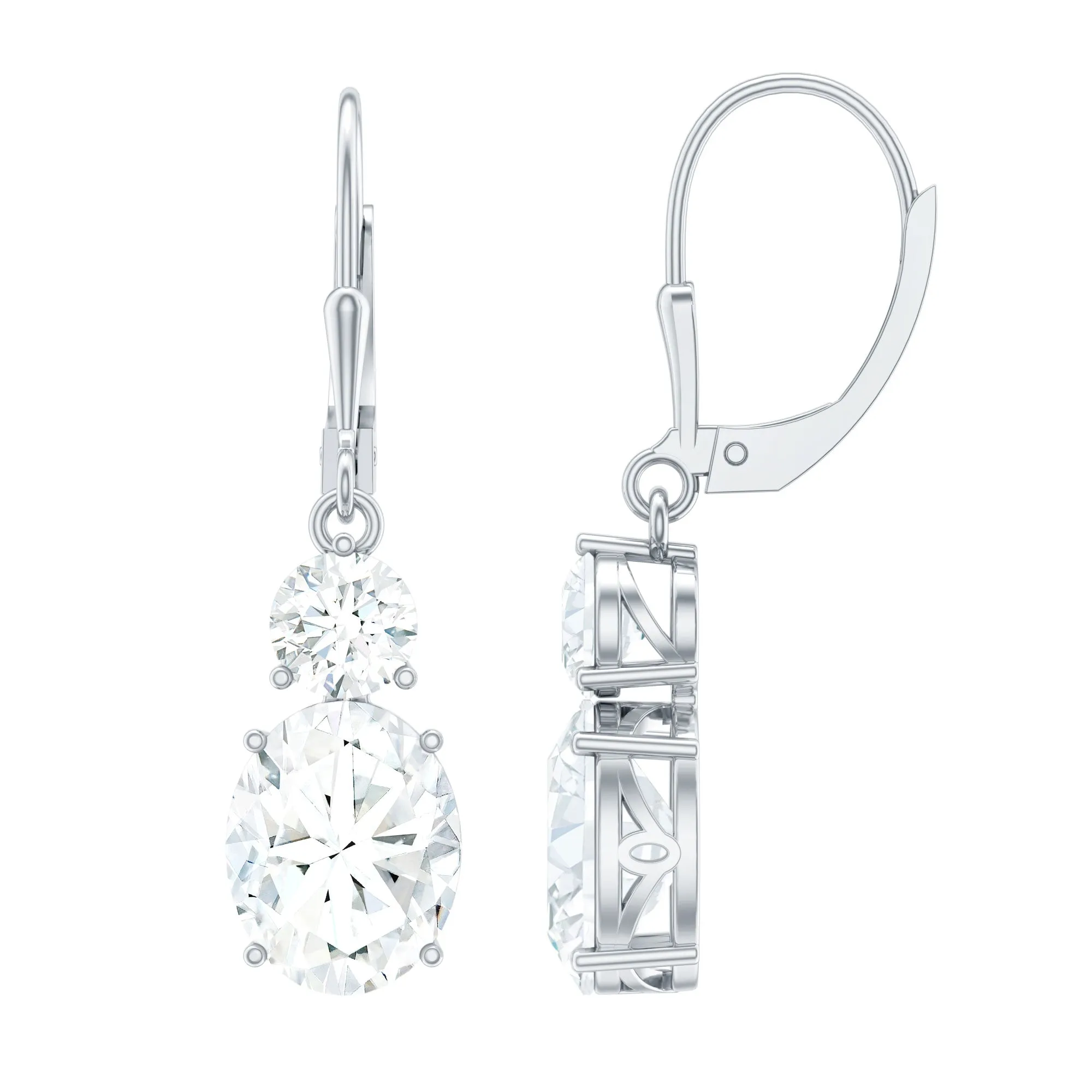 Minimal Zircon 2 Stone Drop Earrings with Lever Back