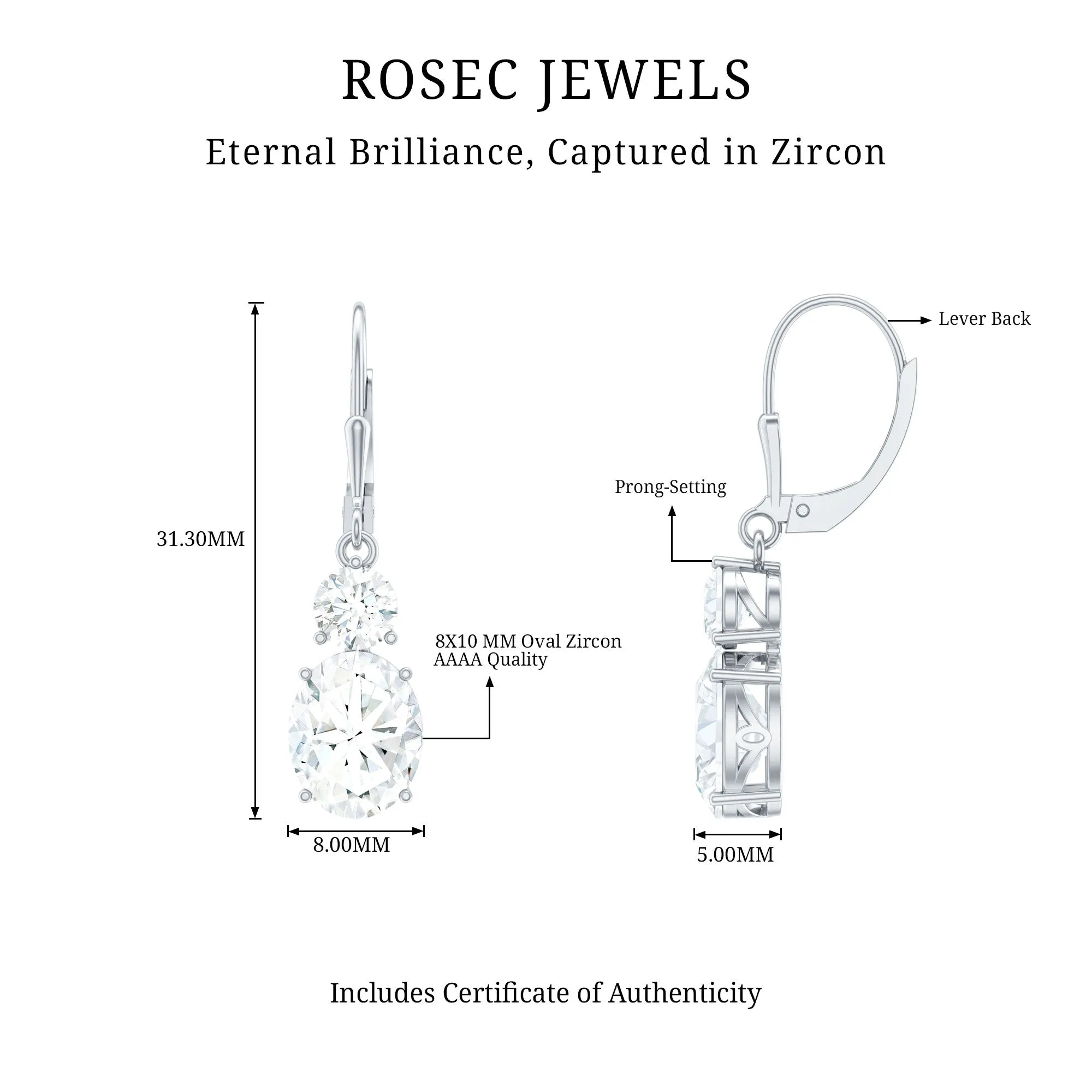 Minimal Zircon 2 Stone Drop Earrings with Lever Back