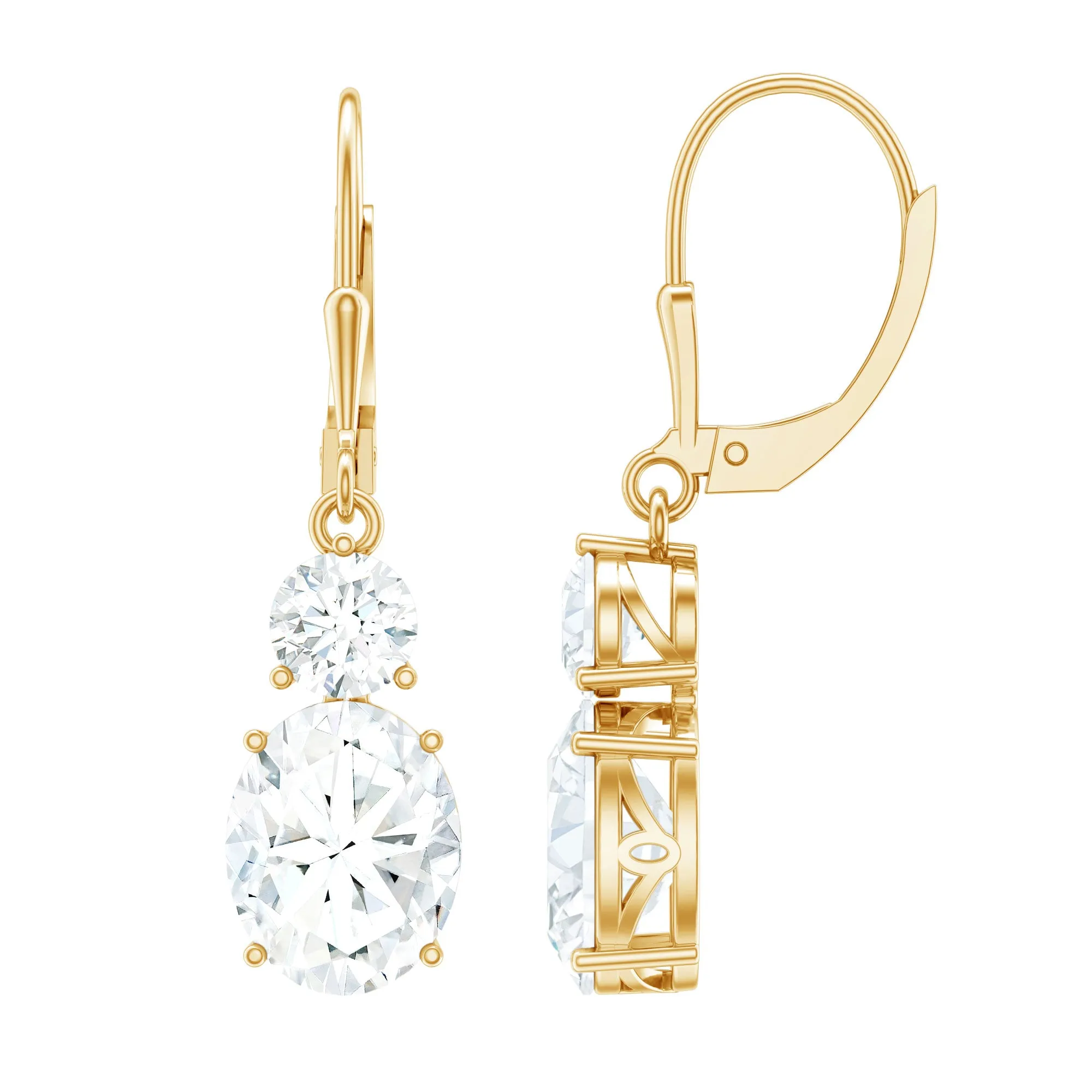 Minimal Zircon 2 Stone Drop Earrings with Lever Back