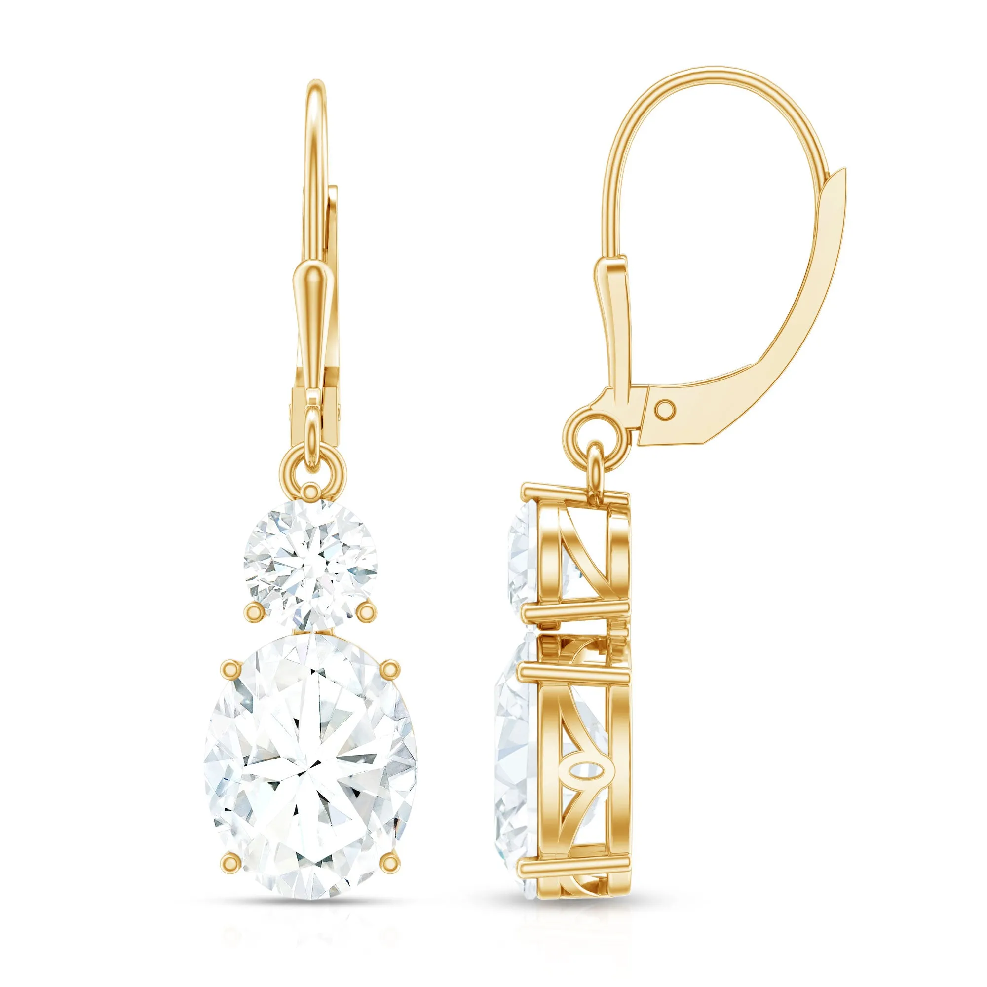 Minimal Zircon 2 Stone Drop Earrings with Lever Back