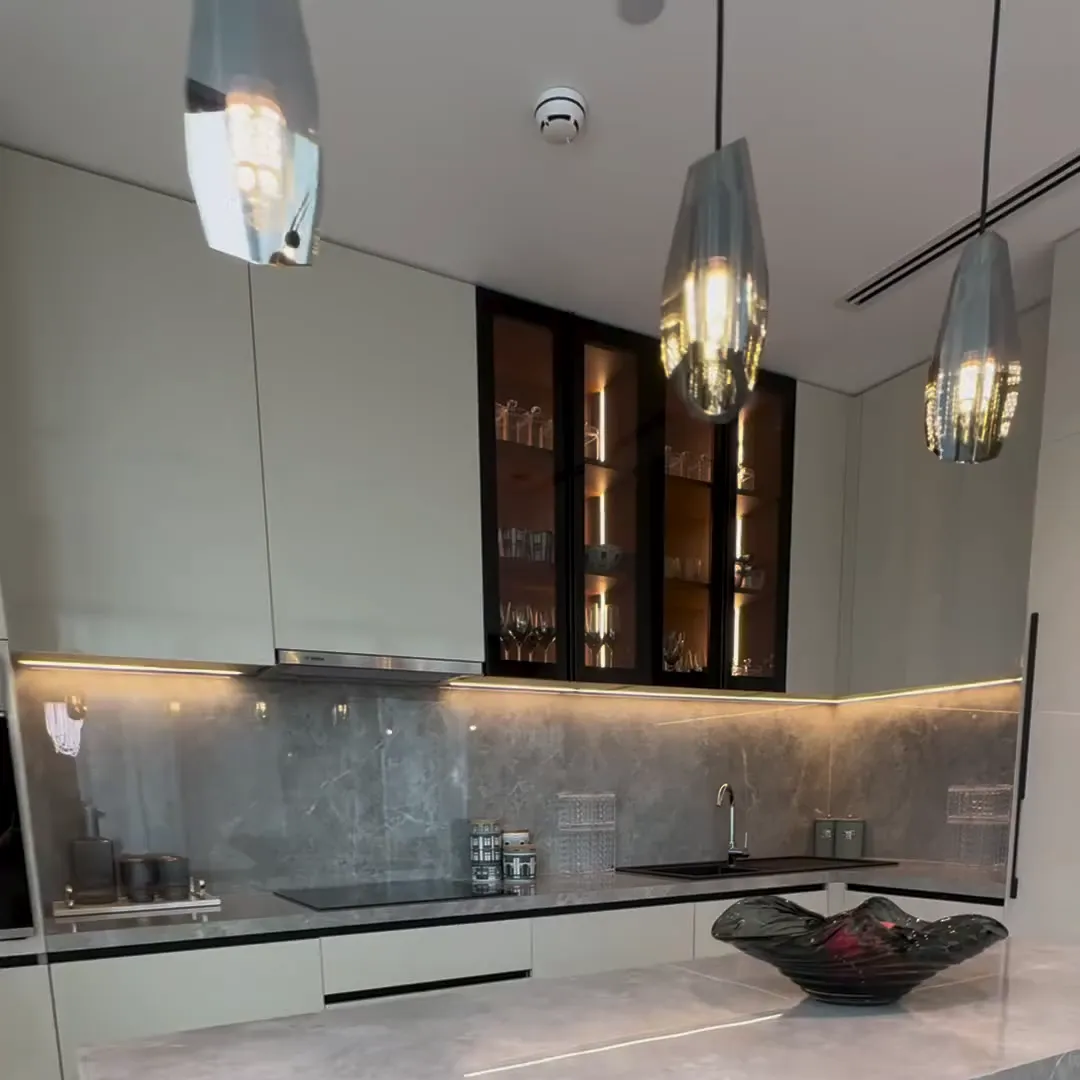 Modern Smoky Gray Glass Pendant for Kitchen Island