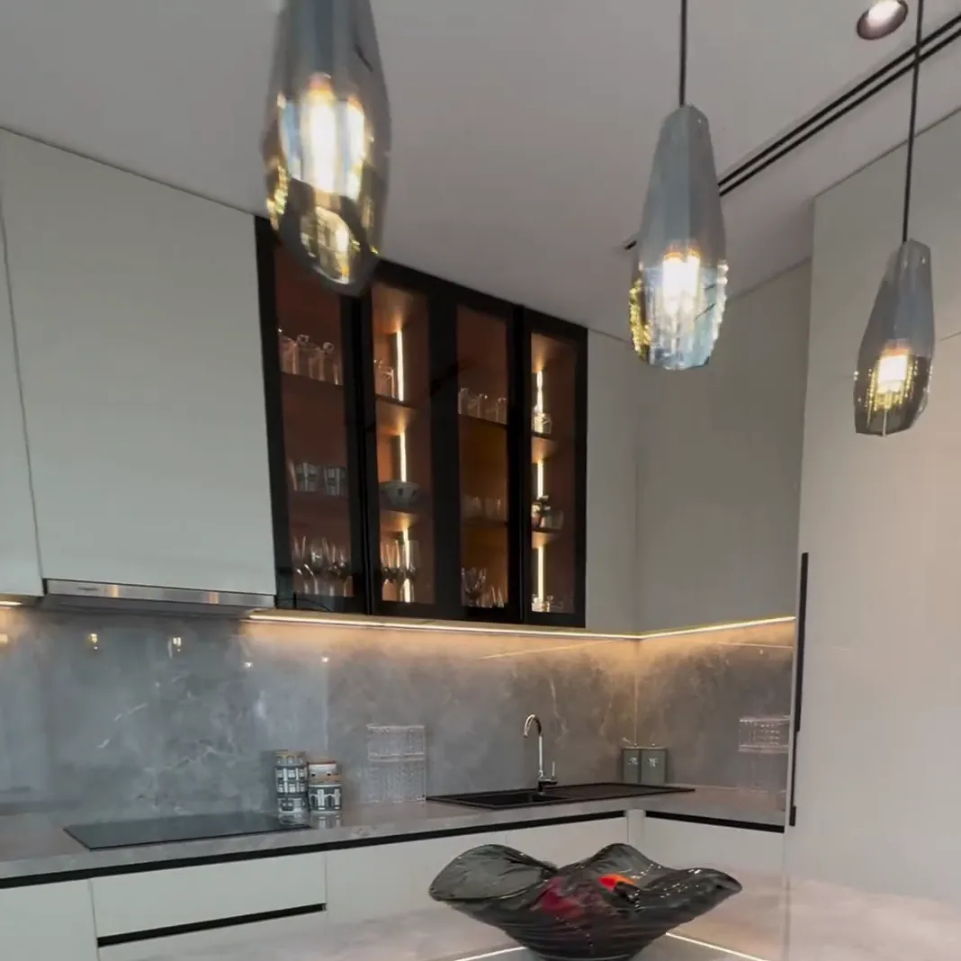 Modern Smoky Gray Glass Pendant for Kitchen Island