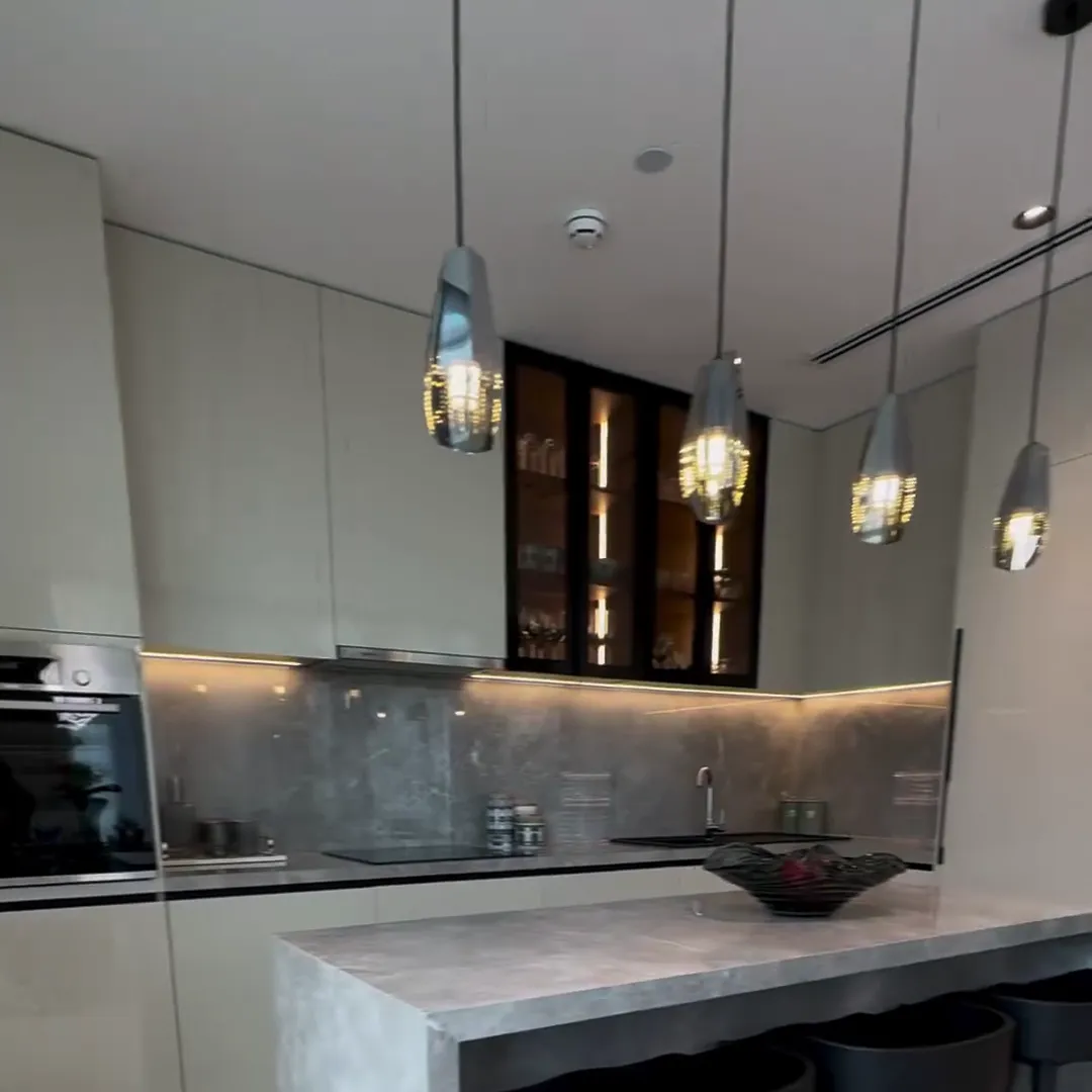 Modern Smoky Gray Glass Pendant for Kitchen Island