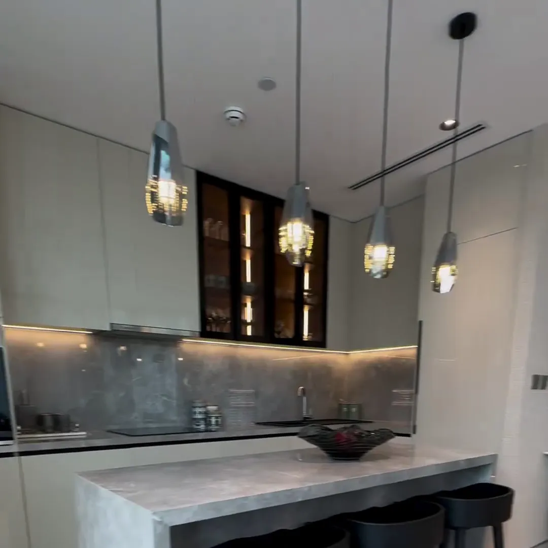 Modern Smoky Gray Glass Pendant for Kitchen Island