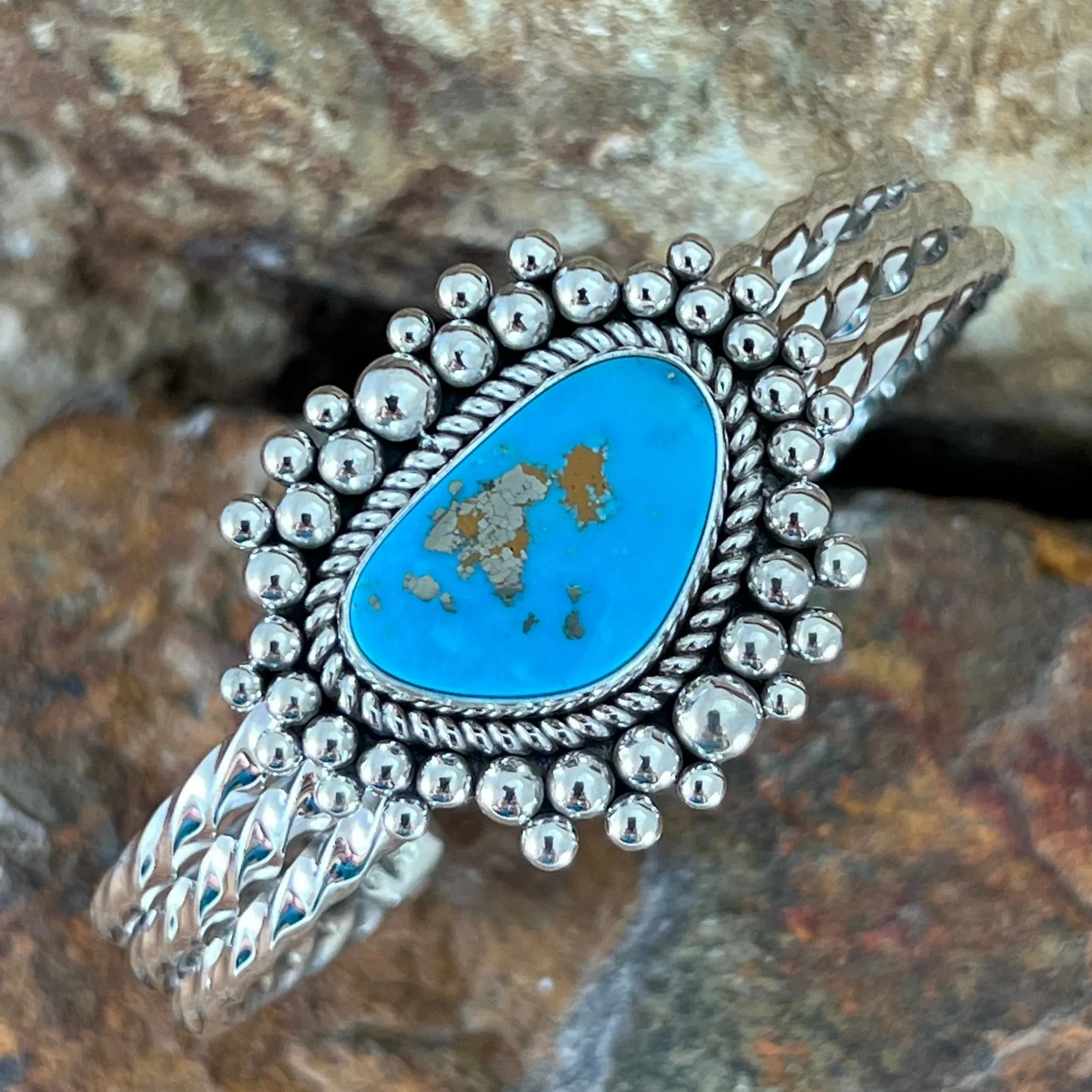 Morenci Turquoise Sterling Silver Bracelet by Artie Yellowhorse