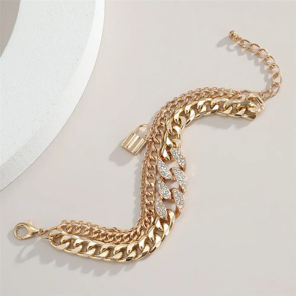 Multi-layer Micro Diamond Lock Pendant Bracelet
