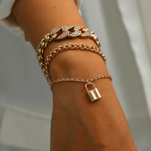 Multi-layer Micro Diamond Lock Pendant Bracelet
