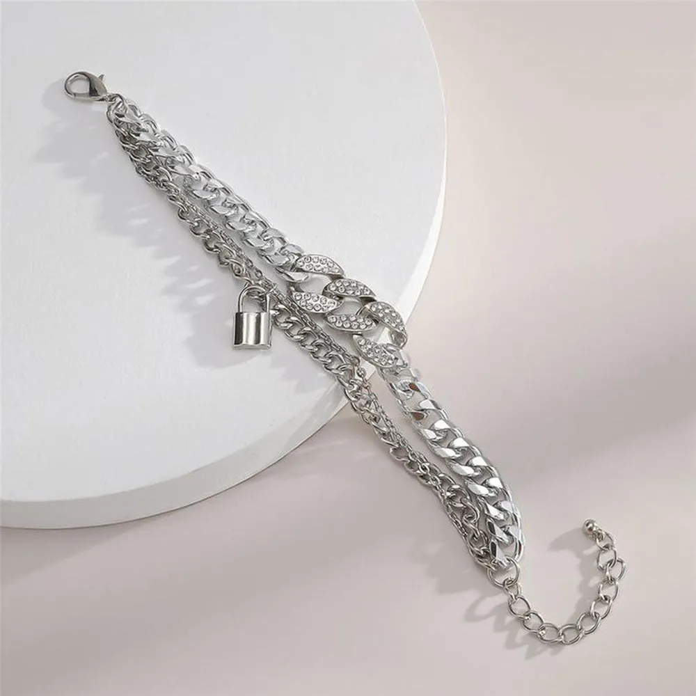 Multi-layer Micro Diamond Lock Pendant Bracelet