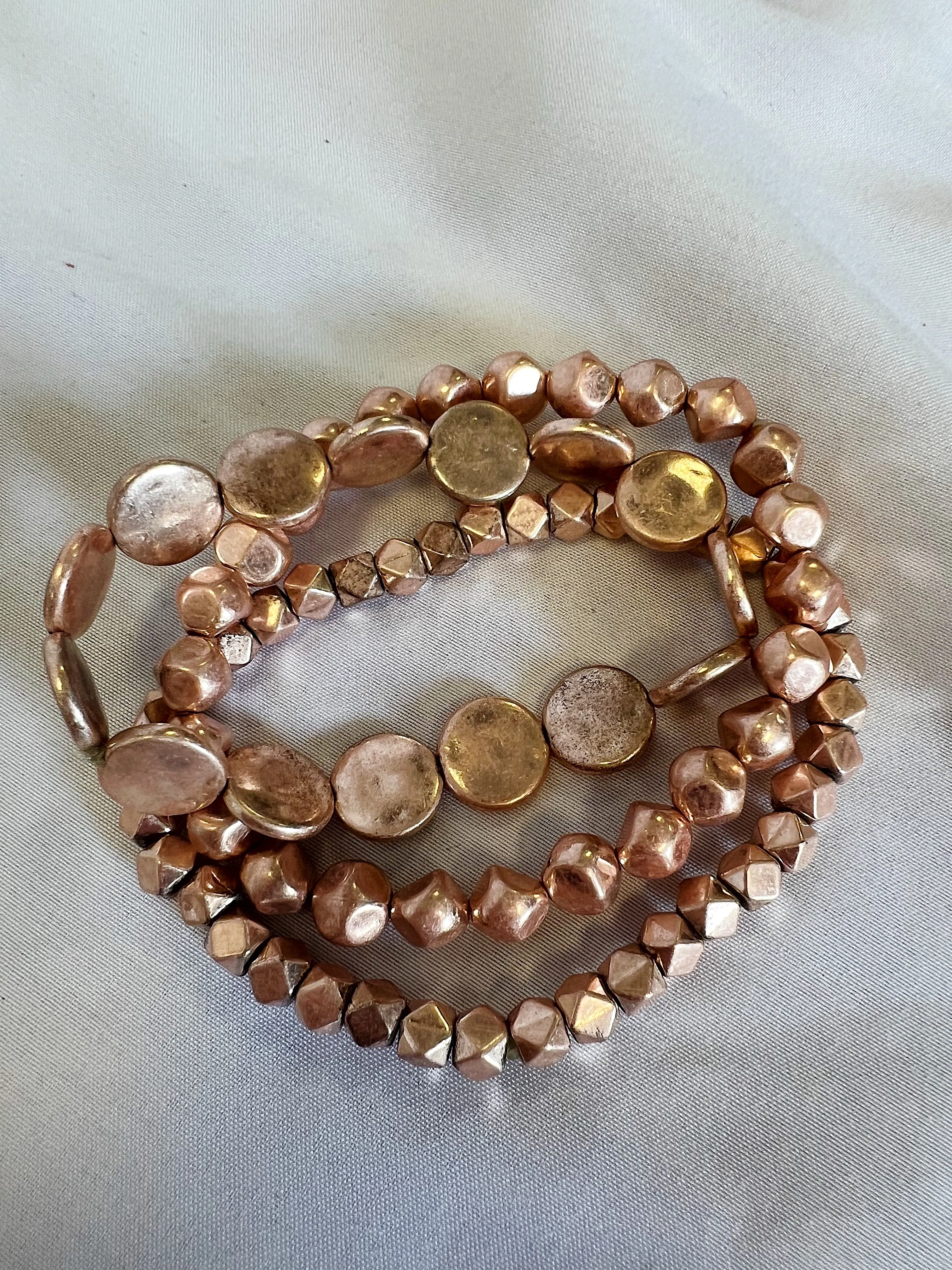 Multi Layered Metal Bead Bracelet - Rose Gold