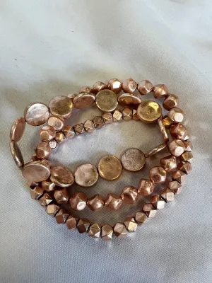 Multi Layered Metal Bead Bracelet - Rose Gold