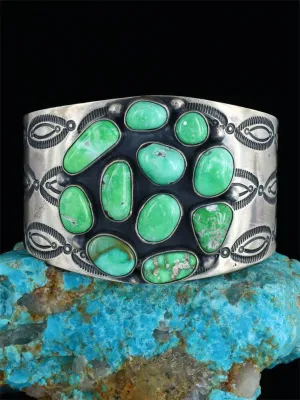 Native American Jewelry Sterling Silver Carico Turquoise Cluster Bracelet