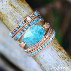 Natural Calming Amazonite Bead Wrap Bracelet by Free Spirit