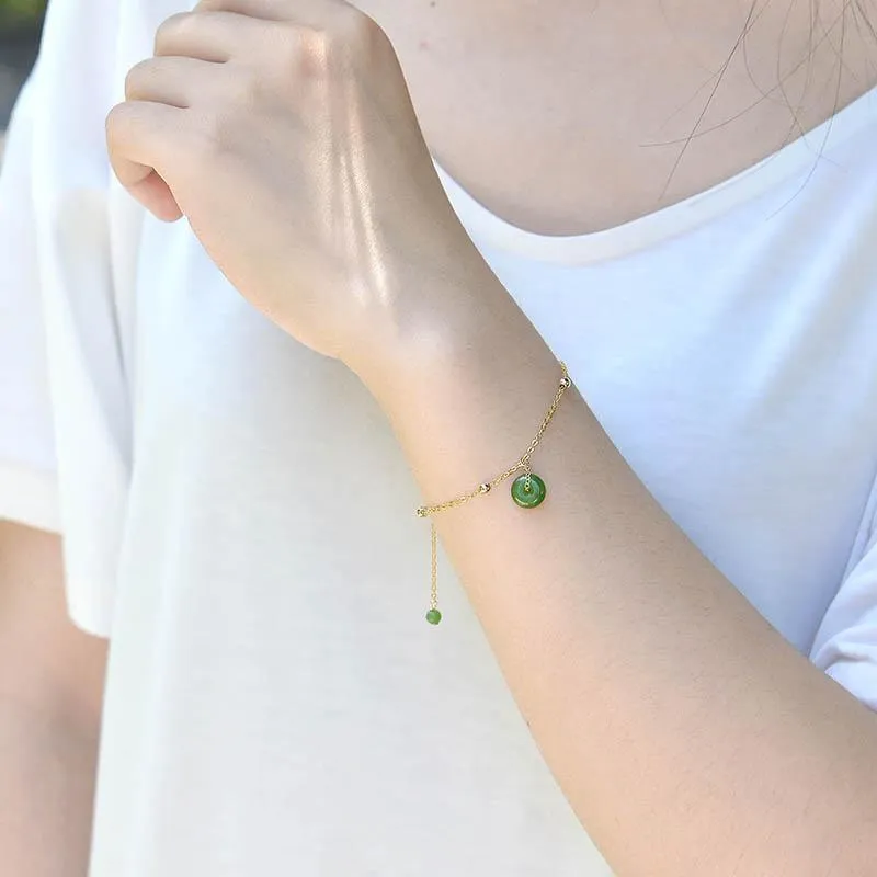 Natural Jade Bracelet Nephrite 18k Gold-Filled Bracelet NB135