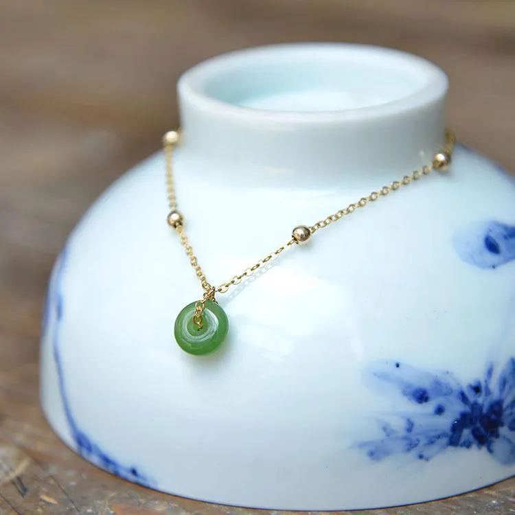 Natural Jade Bracelet Nephrite 18k Gold-Filled Bracelet NB135