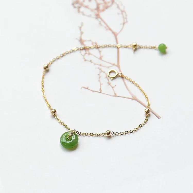 Natural Jade Bracelet Nephrite 18k Gold-Filled Bracelet NB135