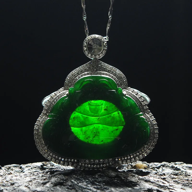 Natural Jade Pendant Jadeite Gold Buddha Pendant PT22