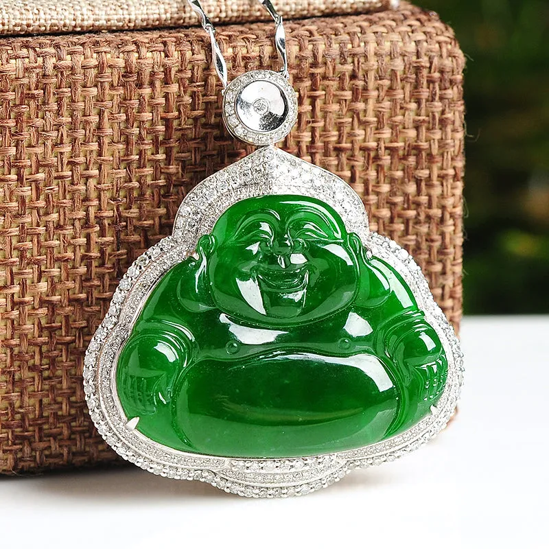 Natural Jade Pendant Jadeite Gold Buddha Pendant PT22