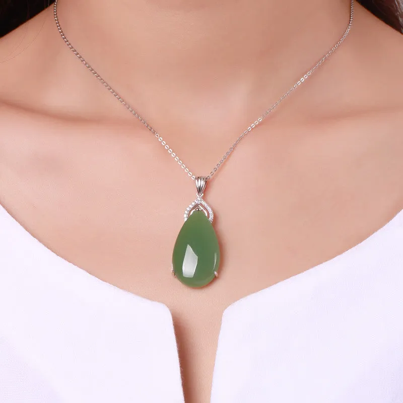 Natural Jade Pendant Nephrite Silver Zircon Pendant ZPT198