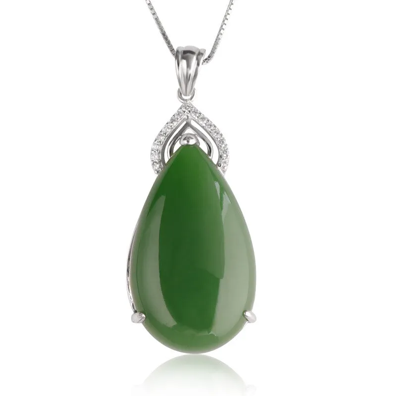 Natural Jade Pendant Nephrite Silver Zircon Pendant ZPT198