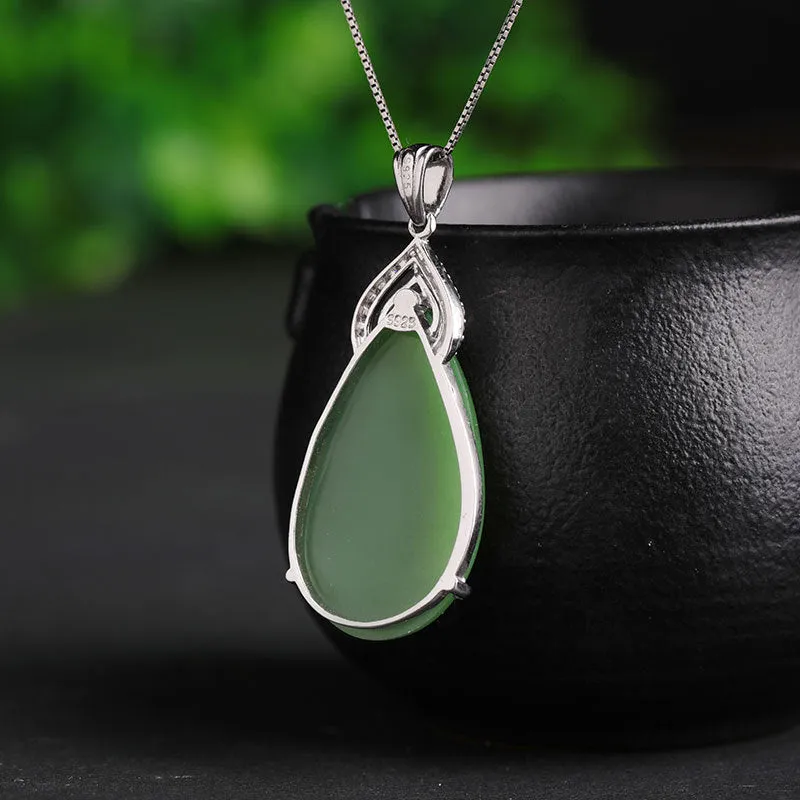 Natural Jade Pendant Nephrite Silver Zircon Pendant ZPT198
