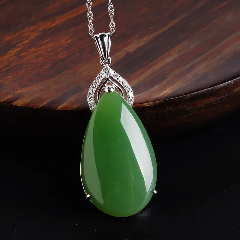 Natural Jade Pendant Nephrite Silver Zircon Pendant ZPT198