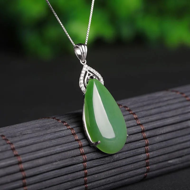 Natural Jade Pendant Nephrite Silver Zircon Pendant ZPT198