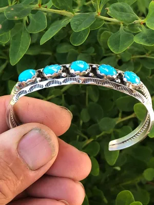 Navajo 5 Turquoise stone Stamped Sterling silver Bracelet