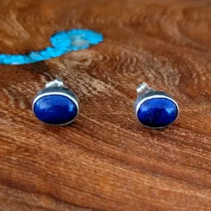 Navajo Made Oval Lapis Stud Earrings BB-ERN-0004