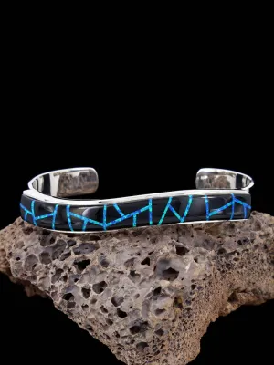 Navajo Sterling Silver Black Jade and Opalite Inlay Bracelet