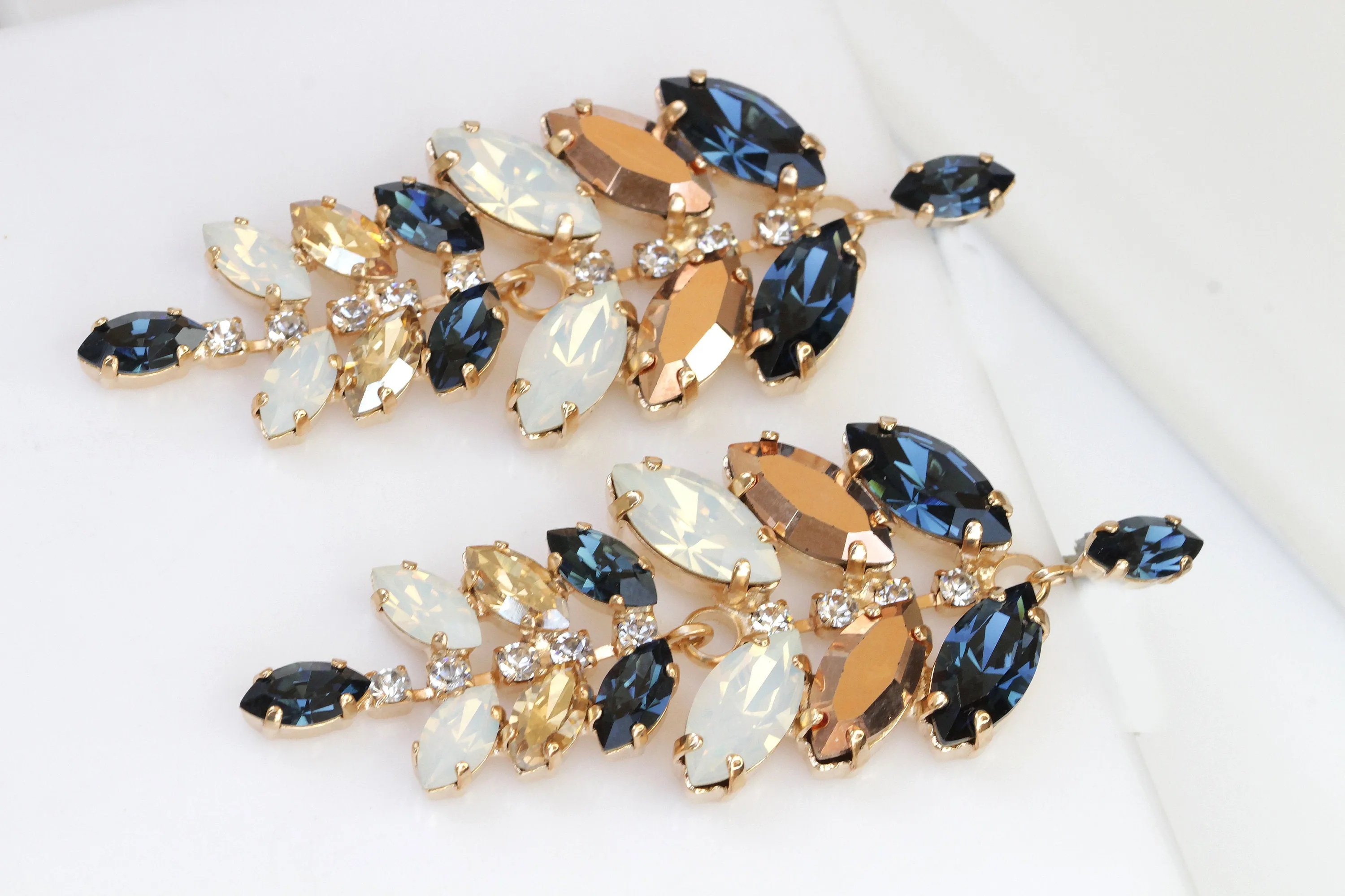 NAVY ROSE GOLD Chandelier Earrings