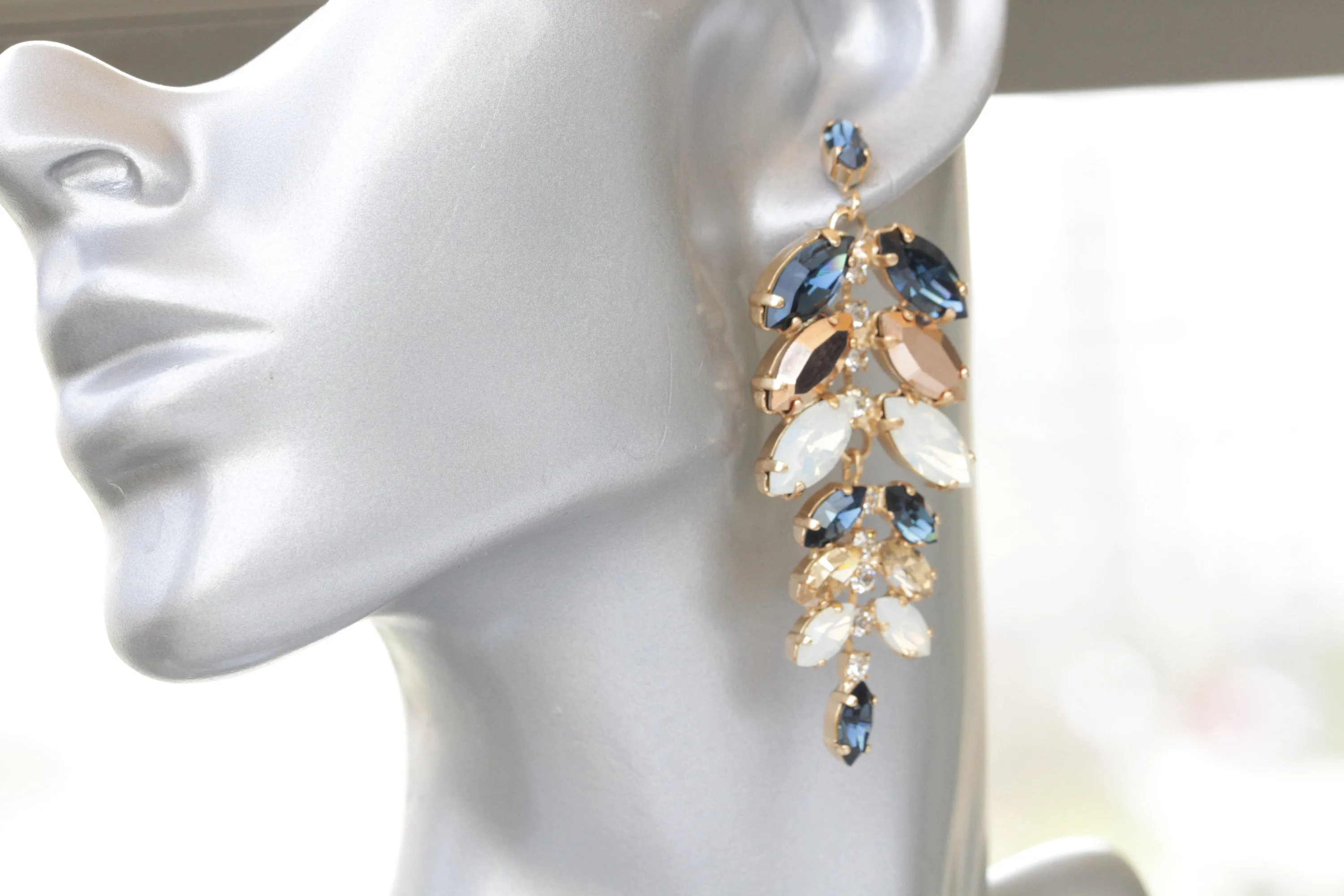 NAVY ROSE GOLD Chandelier Earrings
