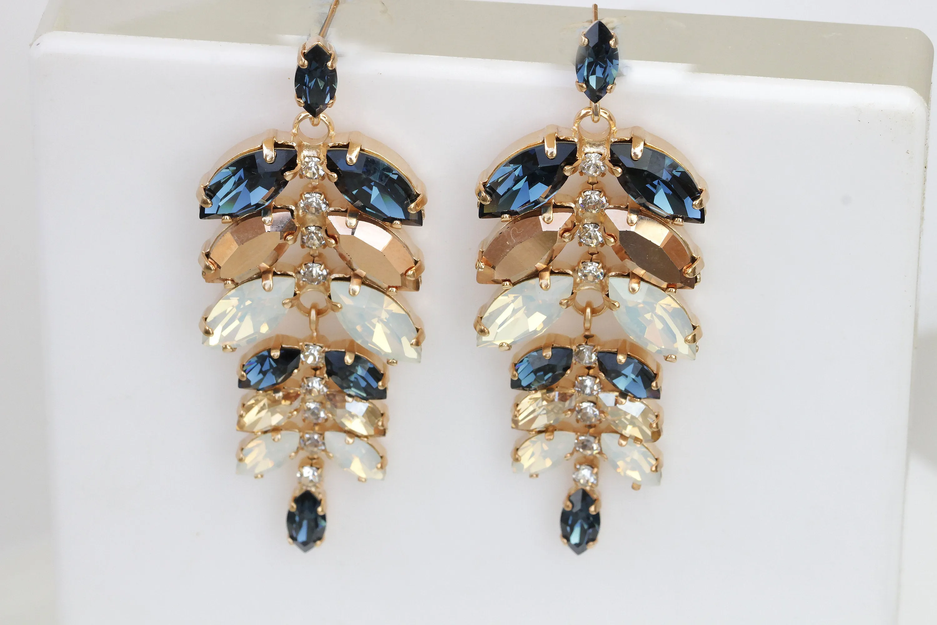 NAVY ROSE GOLD Chandelier Earrings