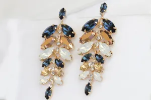 NAVY ROSE GOLD Chandelier Earrings