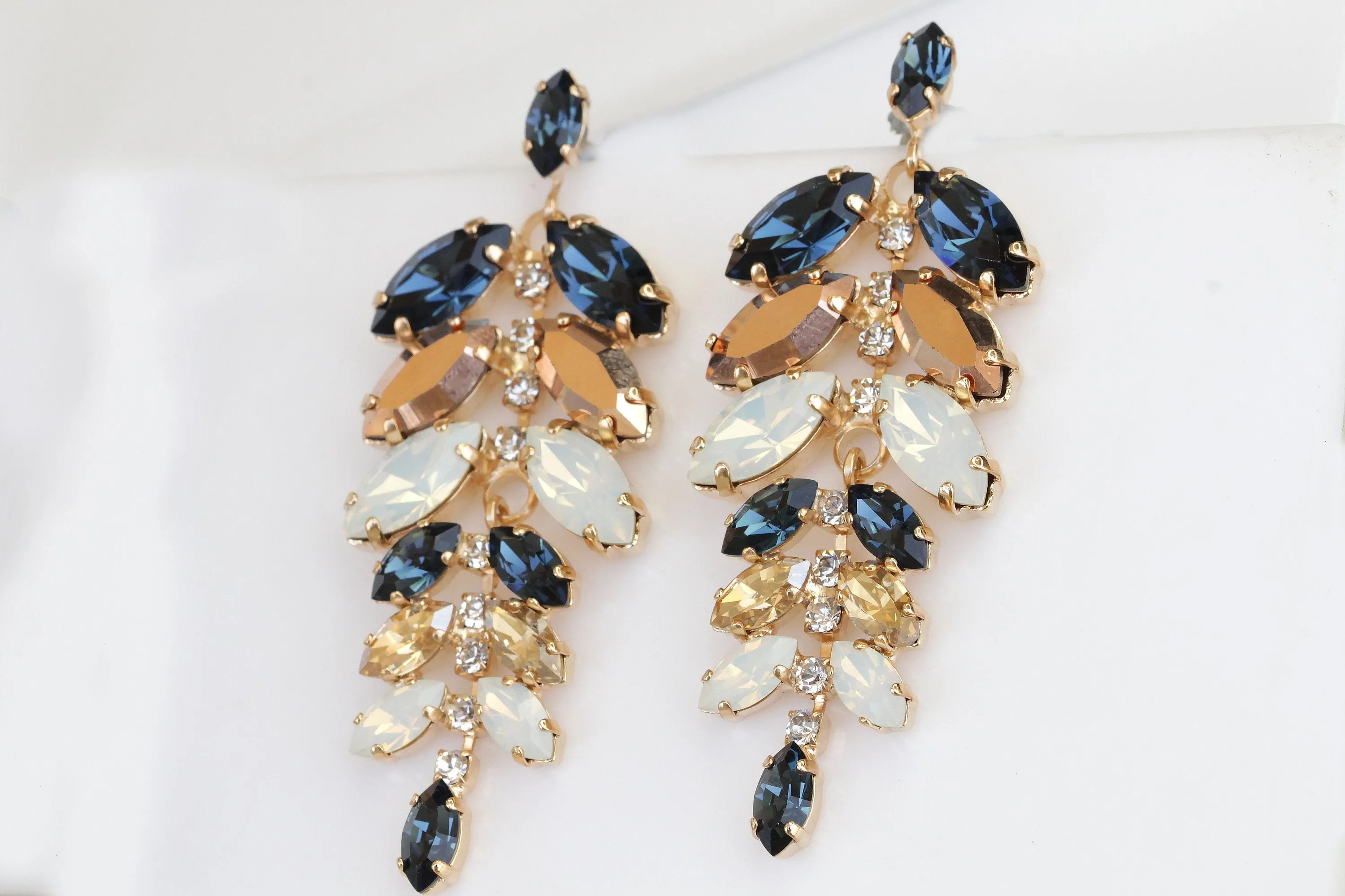 NAVY ROSE GOLD Chandelier Earrings
