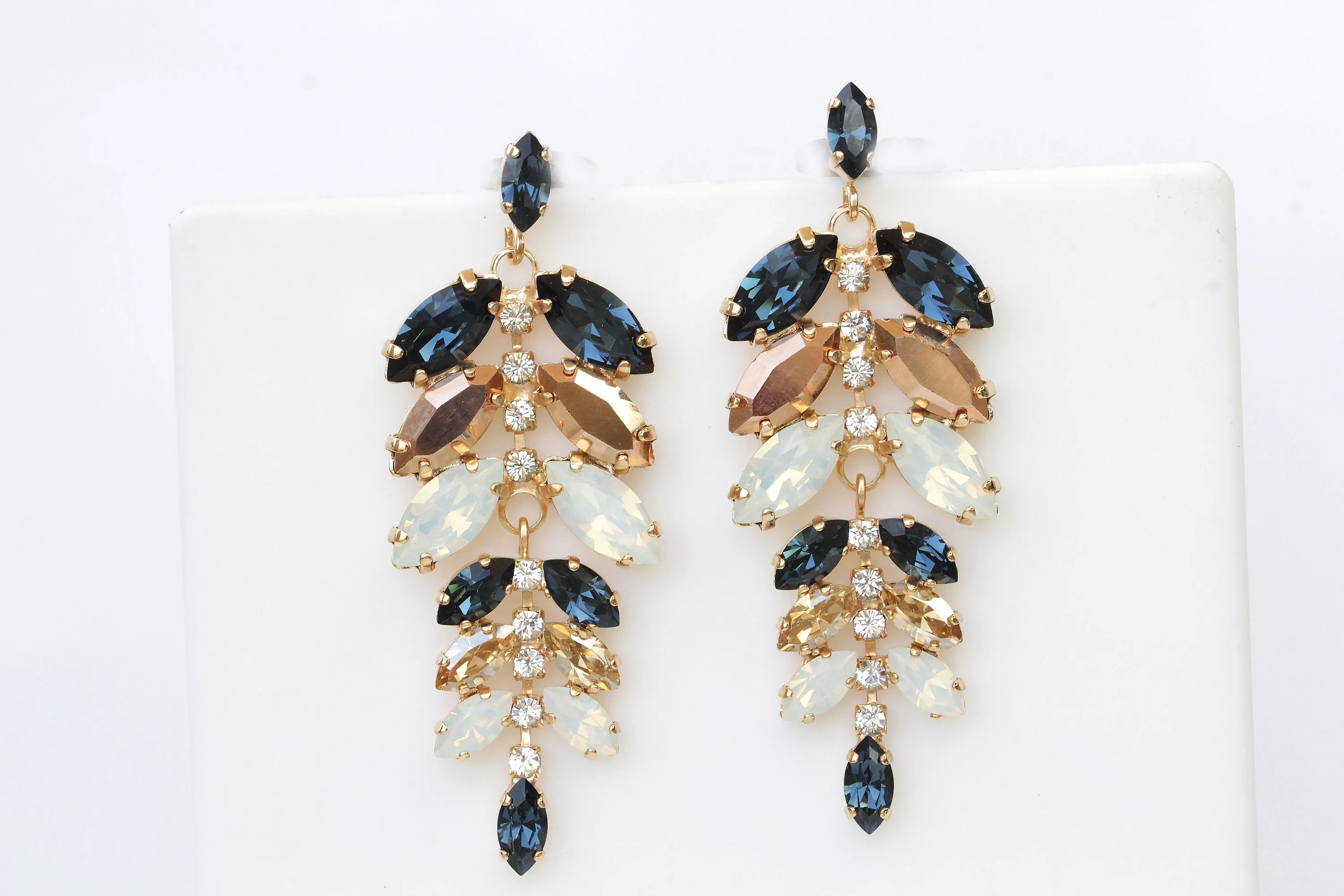 NAVY ROSE GOLD Chandelier Earrings