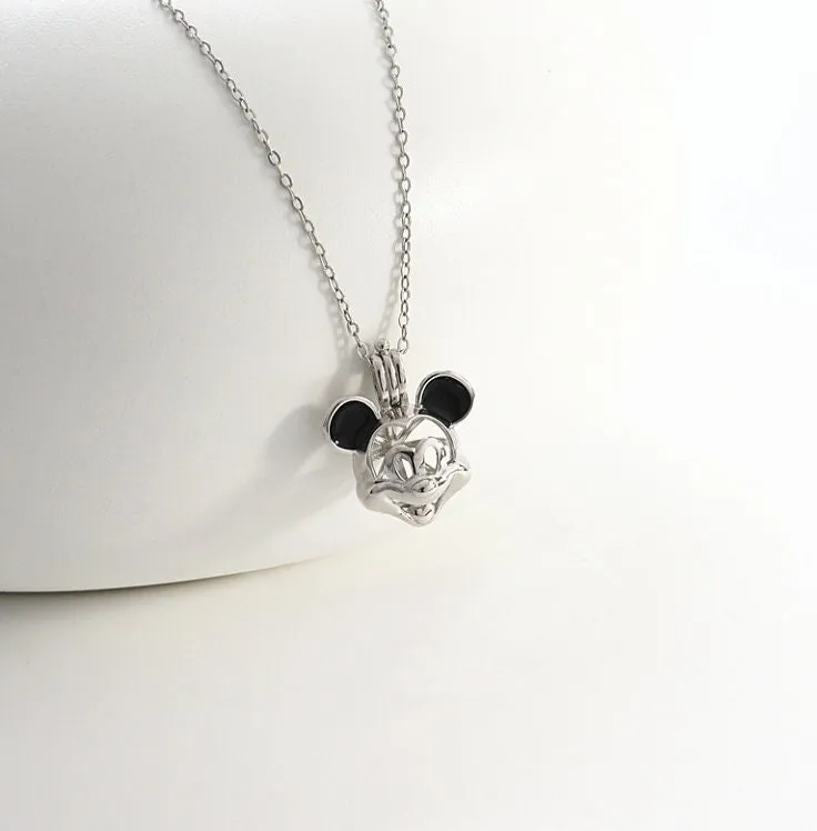 Necklace Pendant Blank Setting Mouse Charm 18x22mm Sterling Silver Fine 925 For One Bead No Prong DIY Jewelry Finding Wholesale 1pc