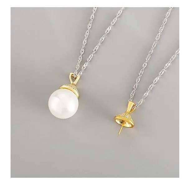 Necklace Pendant Setting Blank 12mm 1pc 1.1g 925 Sterling Silver Flower Shape Base for 1 Pearl Bead CZ Semi Mount Wholesale Available